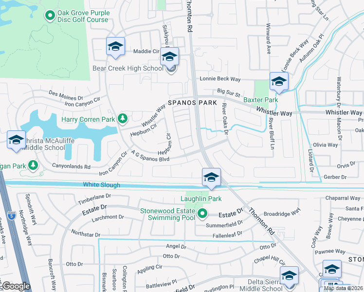 map of restaurants, bars, coffee shops, grocery stores, and more near 3022 English Oak Circle in Stockton