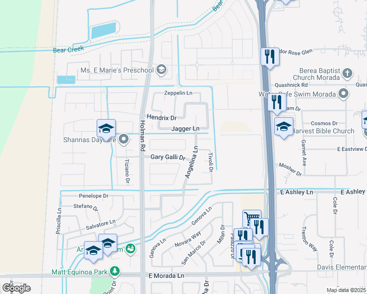 map of restaurants, bars, coffee shops, grocery stores, and more near 3744 Massimo Circle in Stockton
