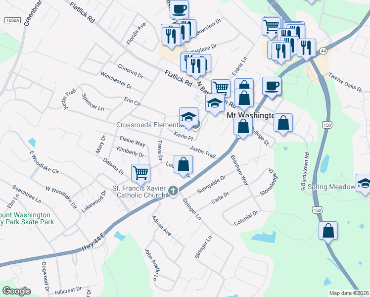 map of restaurants, bars, coffee shops, grocery stores, and more near 289 Justin Trail in Mount Washington