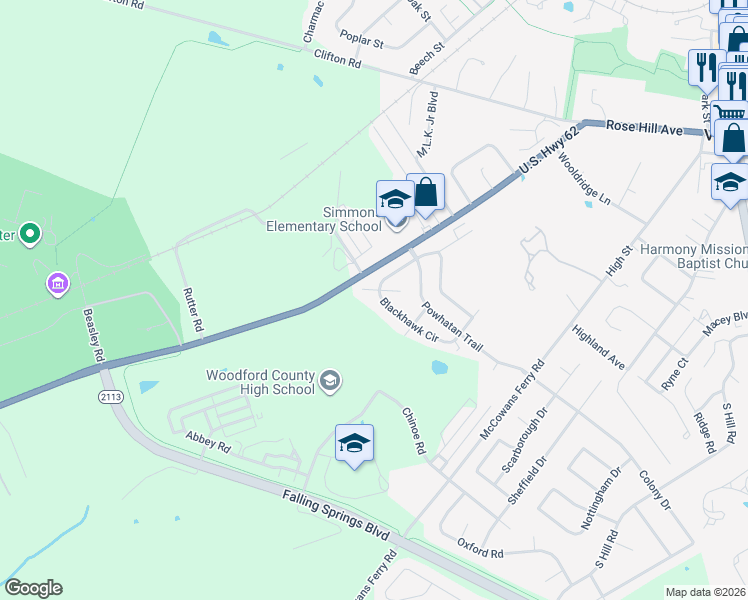 map of restaurants, bars, coffee shops, grocery stores, and more near 402 Keokuk Court in Versailles