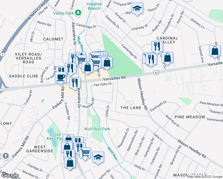 map of restaurants, bars, coffee shops, grocery stores, and more near 1516 Port Royal Drive in Lexington