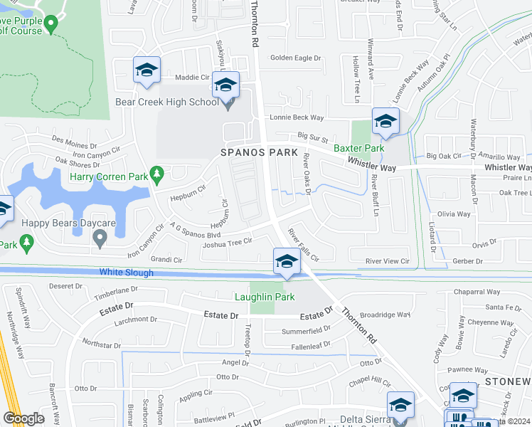 map of restaurants, bars, coffee shops, grocery stores, and more near 3037 English Oak Circle in Stockton