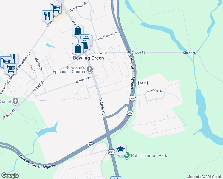 map of restaurants, bars, coffee shops, grocery stores, and more near 123 Lafayette Avenue in Bowling Green
