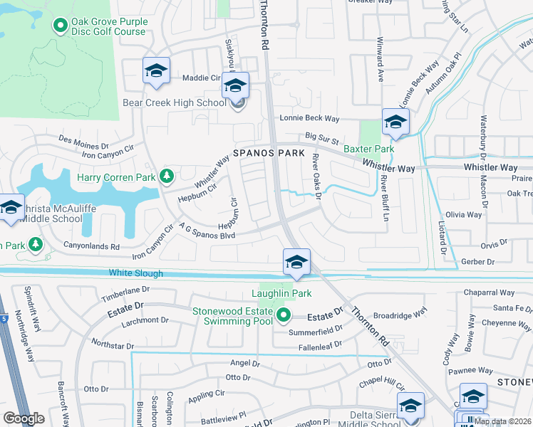 map of restaurants, bars, coffee shops, grocery stores, and more near 3022 English Oak Circle in Stockton
