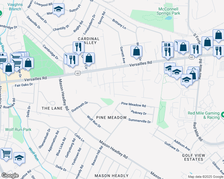 map of restaurants, bars, coffee shops, grocery stores, and more near 736 Terrace View Drive in Lexington