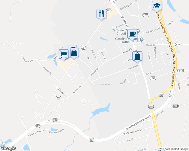 map of restaurants, bars, coffee shops, grocery stores, and more near 232 Milford Street in Bowling Green
