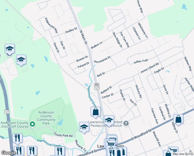 map of restaurants, bars, coffee shops, grocery stores, and more near 426 North Main Street in Lawrenceburg