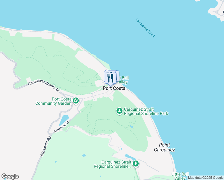 map of restaurants, bars, coffee shops, grocery stores, and more near in Port Costa
