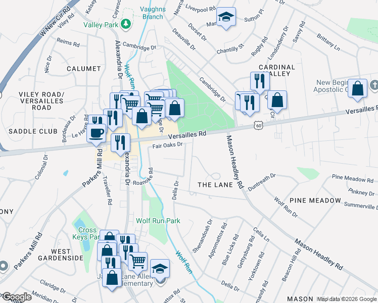 map of restaurants, bars, coffee shops, grocery stores, and more near 1525 Port Royal Drive in Lexington