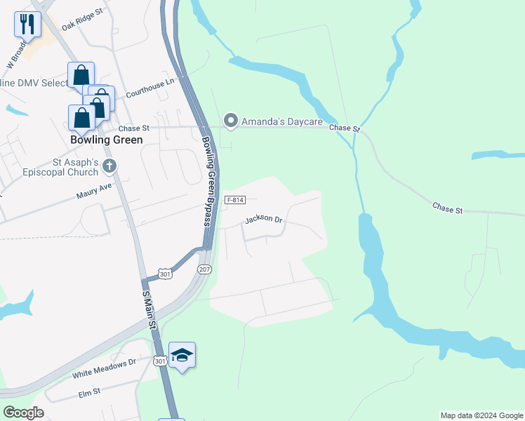 map of restaurants, bars, coffee shops, grocery stores, and more near 17485 Jackson Drive in Bowling Green