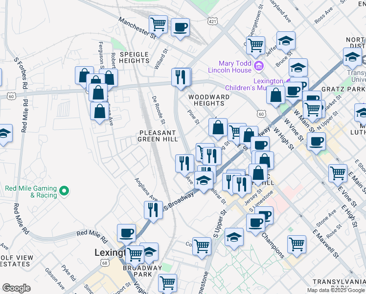 map of restaurants, bars, coffee shops, grocery stores, and more near in Lexington