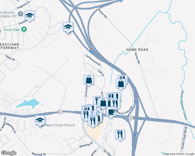 map of restaurants, bars, coffee shops, grocery stores, and more near 2172 Wilkes Way in Lexington