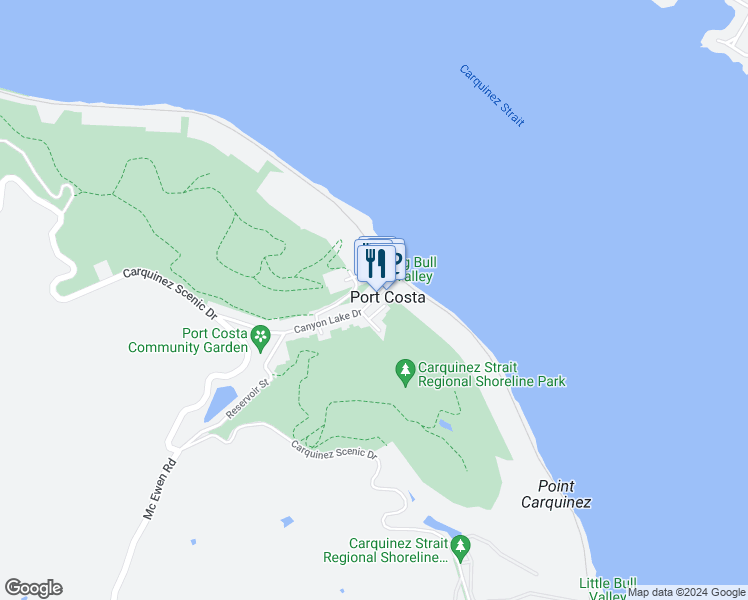 map of restaurants, bars, coffee shops, grocery stores, and more near in Port Costa