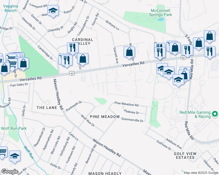 map of restaurants, bars, coffee shops, grocery stores, and more near 736 Terrace View Drive in Lexington