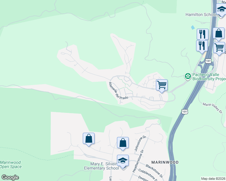 map of restaurants, bars, coffee shops, grocery stores, and more near 24 Curlew Way in Novato