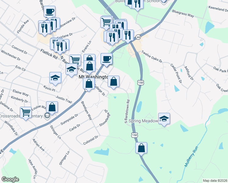 map of restaurants, bars, coffee shops, grocery stores, and more near 273 South Bardstown Road in Mount Washington
