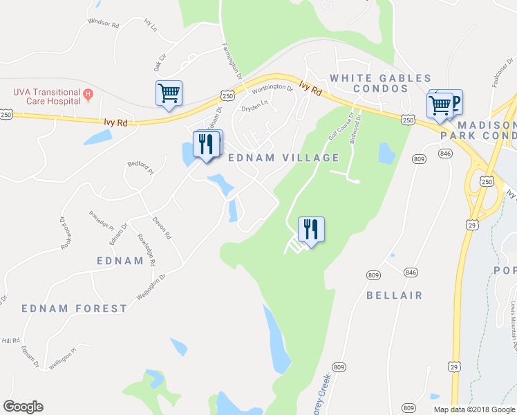 map of restaurants, bars, coffee shops, grocery stores, and more near 200 Wellington Drive in Charlottesville
