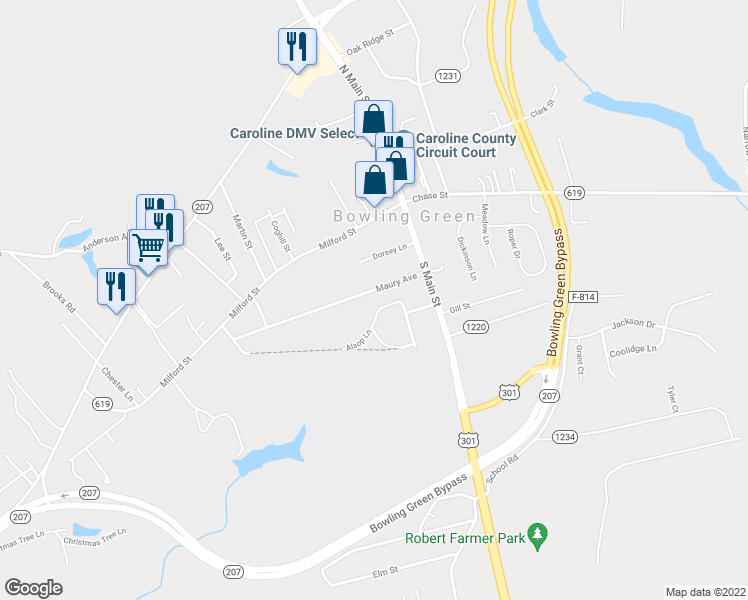 map of restaurants, bars, coffee shops, grocery stores, and more near 128 Maury Avenue in Bowling Green