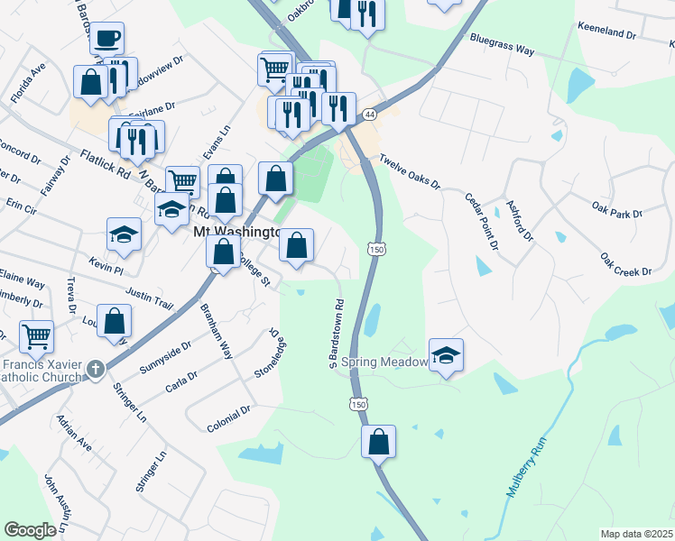 map of restaurants, bars, coffee shops, grocery stores, and more near 147 Stout Lane in Mount Washington