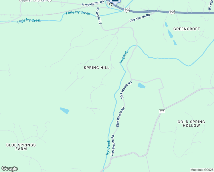 map of restaurants, bars, coffee shops, grocery stores, and more near 395 Spring Lane in Charlottesville