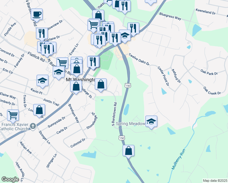 map of restaurants, bars, coffee shops, grocery stores, and more near 147 Stout Lane in Mount Washington