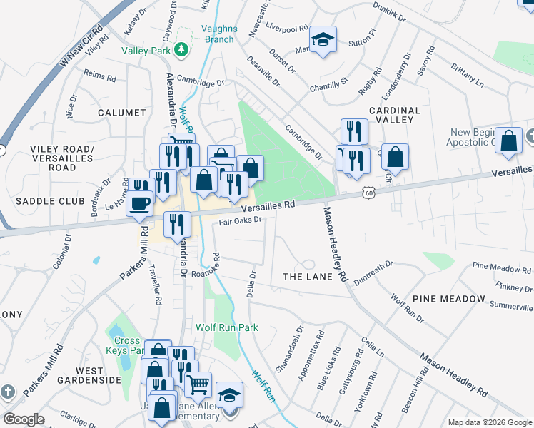 map of restaurants, bars, coffee shops, grocery stores, and more near 1973 Fair Oaks Drive in Lexington