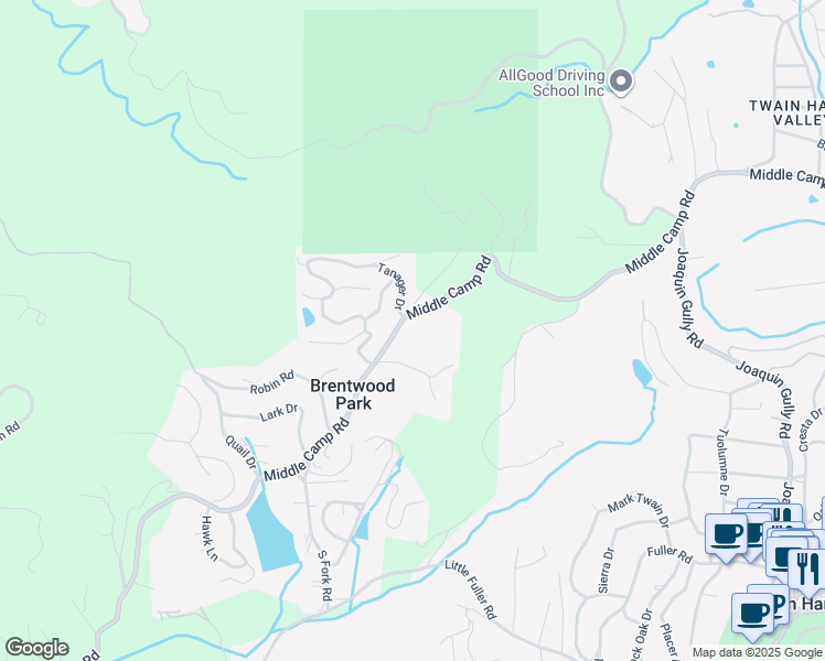 map of restaurants, bars, coffee shops, grocery stores, and more near 23357 Middle Camp Road in Twain Harte