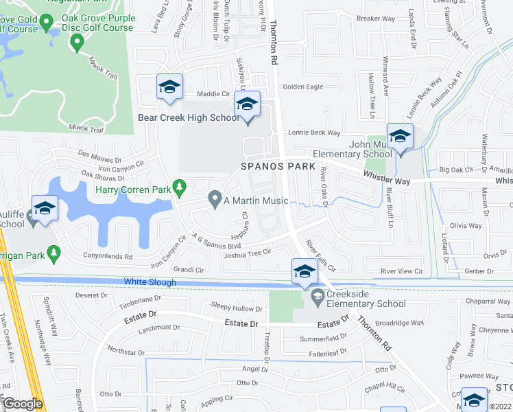 map of restaurants, bars, coffee shops, grocery stores, and more near 3280 English Oak Circle in Stockton