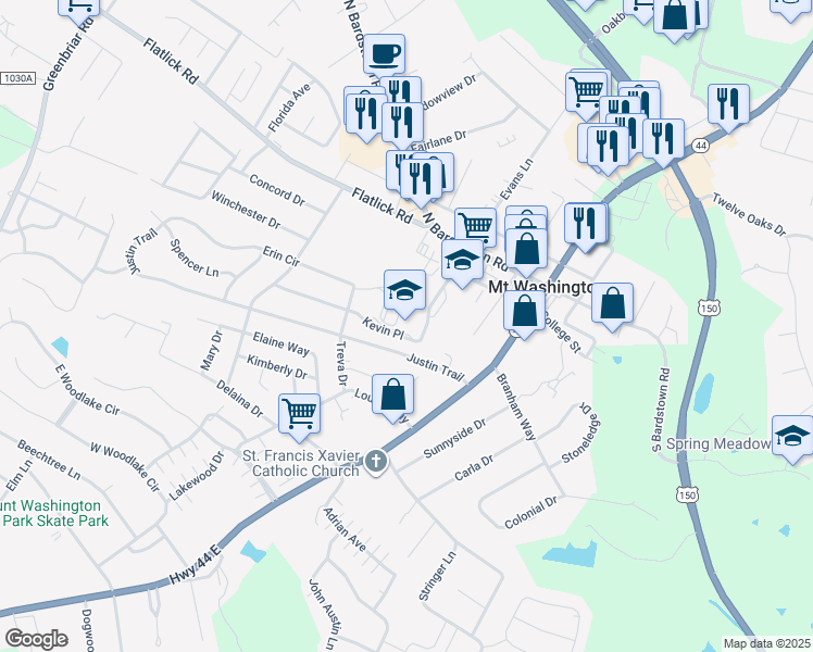 map of restaurants, bars, coffee shops, grocery stores, and more near 156 Erin Circle in Mount Washington