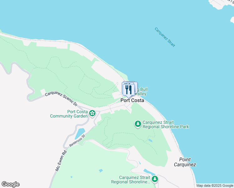 map of restaurants, bars, coffee shops, grocery stores, and more near 136 Prospect Avenue in Port Costa