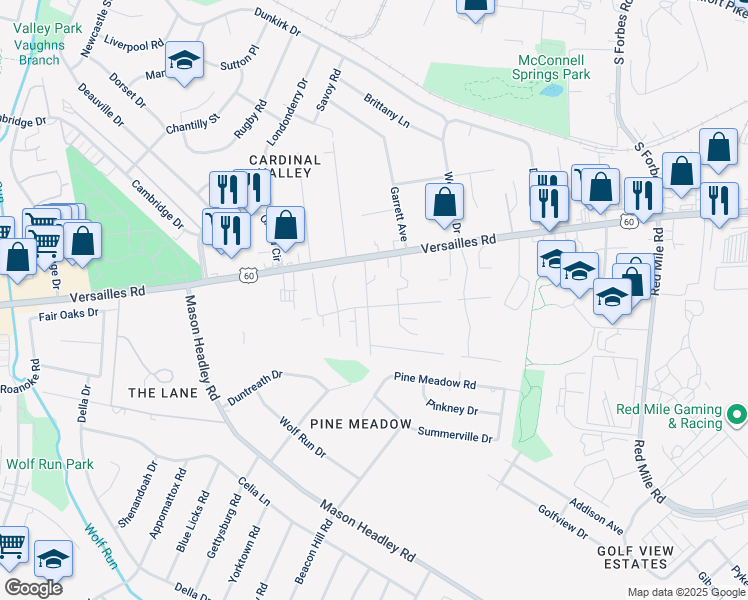 map of restaurants, bars, coffee shops, grocery stores, and more near 704 Terrace View Drive in Lexington