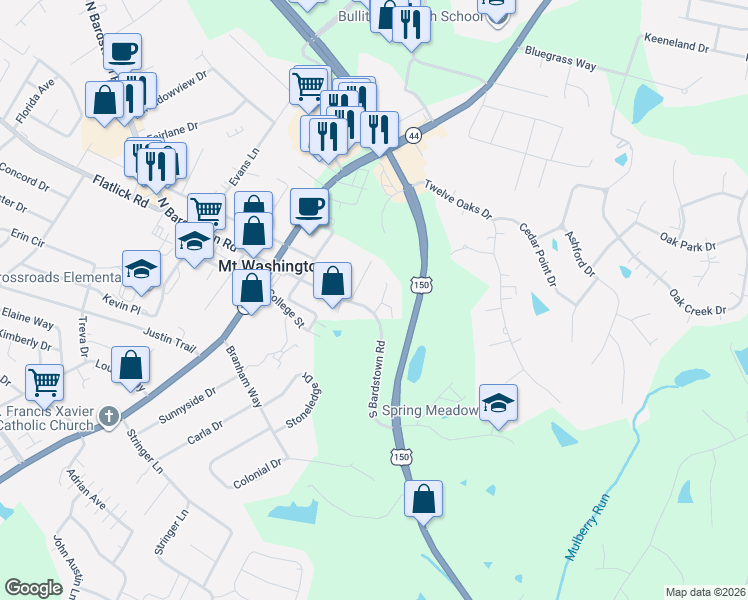 map of restaurants, bars, coffee shops, grocery stores, and more near 146 Morning Glory Lane in Mount Washington