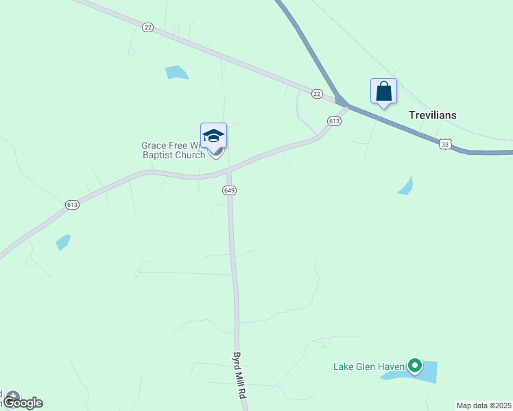 map of restaurants, bars, coffee shops, grocery stores, and more near 6442 Byrd Mill Rd in Louisa