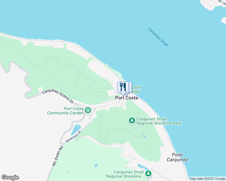 map of restaurants, bars, coffee shops, grocery stores, and more near 136 Prospect Avenue in Port Costa