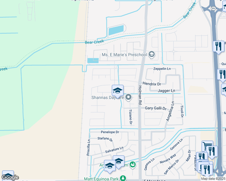 map of restaurants, bars, coffee shops, grocery stores, and more near 3194 Fogarty Ln in Stockton