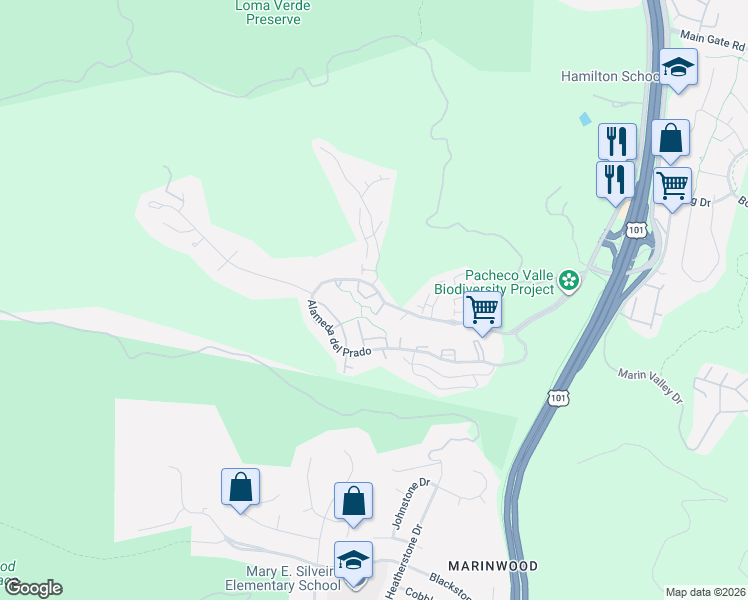 map of restaurants, bars, coffee shops, grocery stores, and more near 60 Cinnamon Teal Lane in Novato