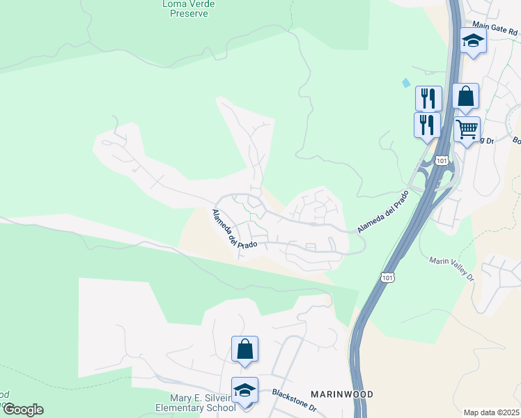 map of restaurants, bars, coffee shops, grocery stores, and more near 60 Cinnamon Teal Lane in Novato
