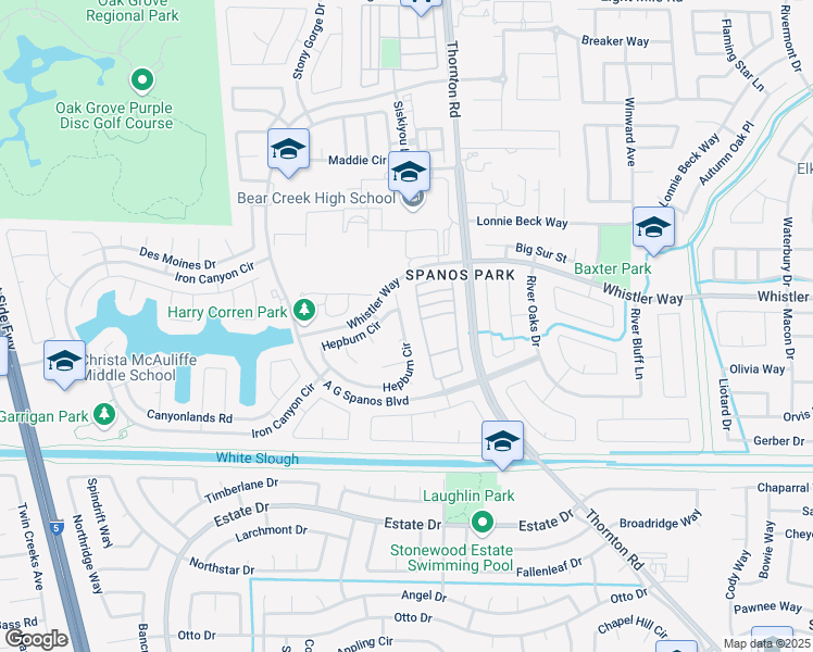 map of restaurants, bars, coffee shops, grocery stores, and more near 3571 Hepburn Circle in Stockton