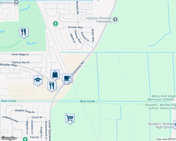 map of restaurants, bars, coffee shops, grocery stores, and more near 10266 Lower Sacramento Road in Stockton