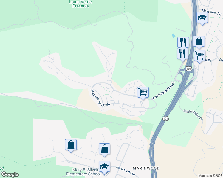 map of restaurants, bars, coffee shops, grocery stores, and more near 60 Cinnamon Teal Lane in Novato