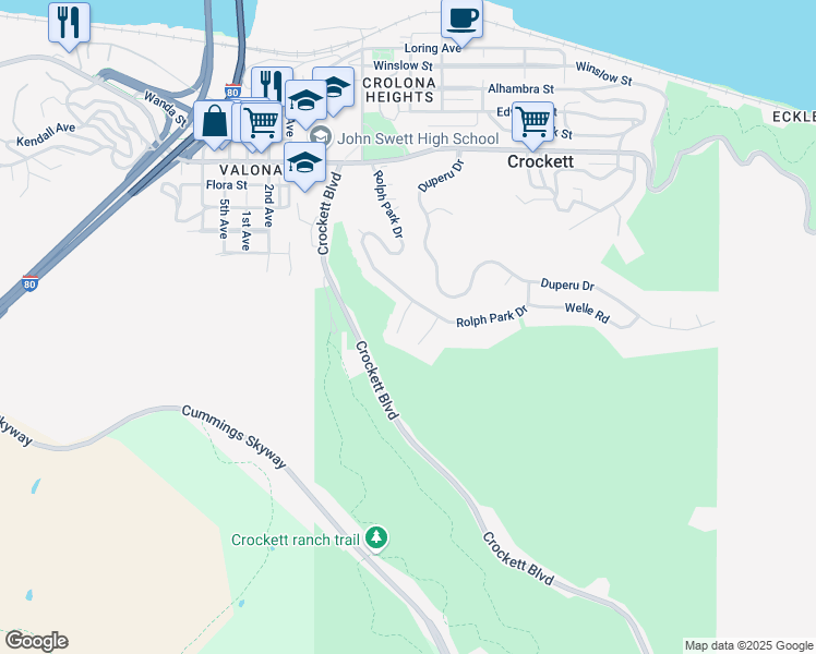 map of restaurants, bars, coffee shops, grocery stores, and more near 8 Stephens Court in Crockett