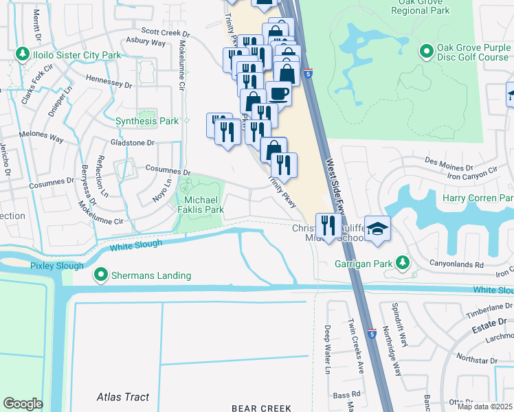 map of restaurants, bars, coffee shops, grocery stores, and more near in Stockton