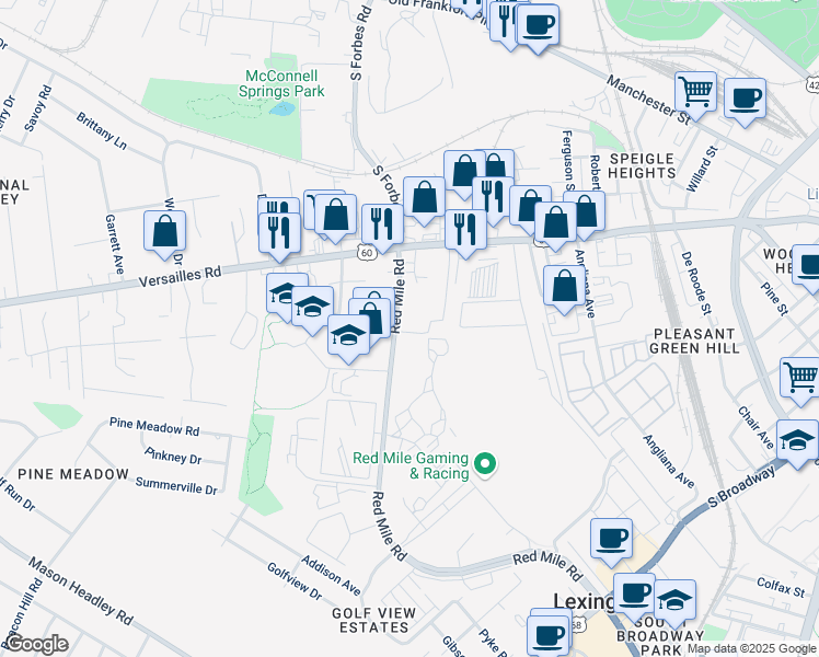 map of restaurants, bars, coffee shops, grocery stores, and more near in Lexington
