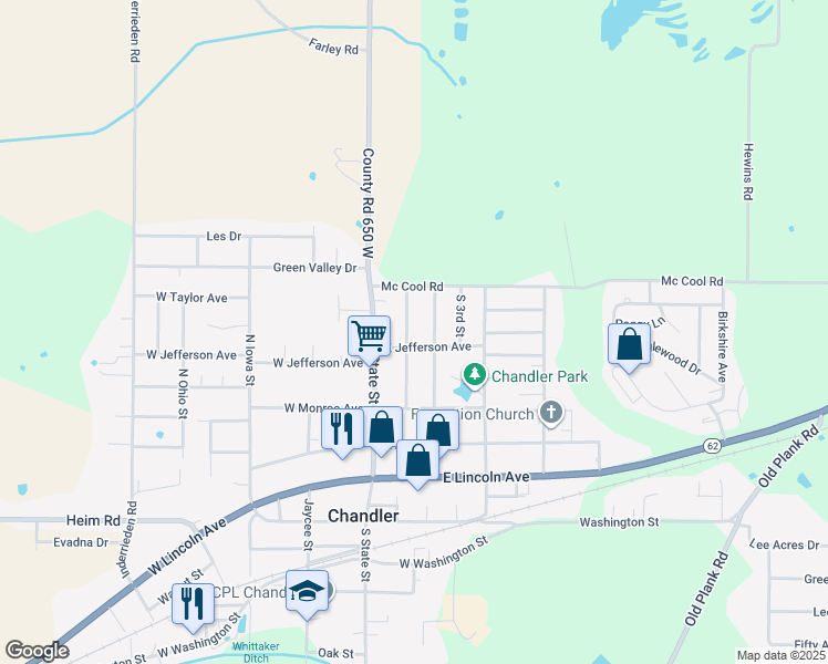 map of restaurants, bars, coffee shops, grocery stores, and more near 607 North 1st Street in Chandler