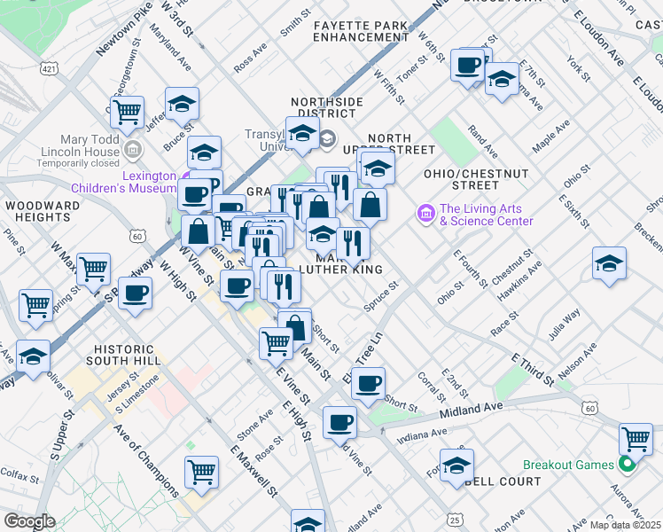 map of restaurants, bars, coffee shops, grocery stores, and more near 194 North Limestone in Lexington