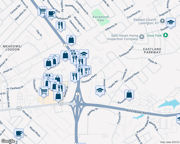 map of restaurants, bars, coffee shops, grocery stores, and more near 1508 Continental Square in Lexington