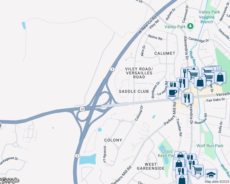 map of restaurants, bars, coffee shops, grocery stores, and more near 1476 Saddle Club Way in Lexington