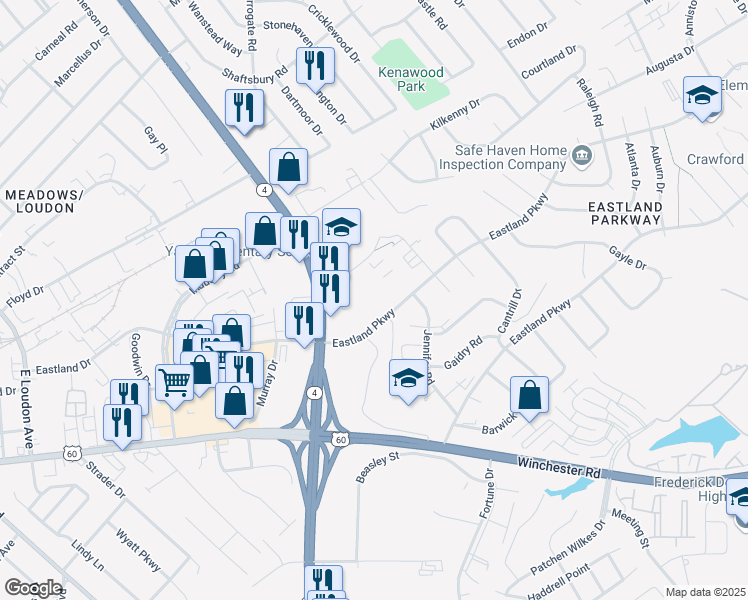 map of restaurants, bars, coffee shops, grocery stores, and more near 1599 Continental Square in Lexington