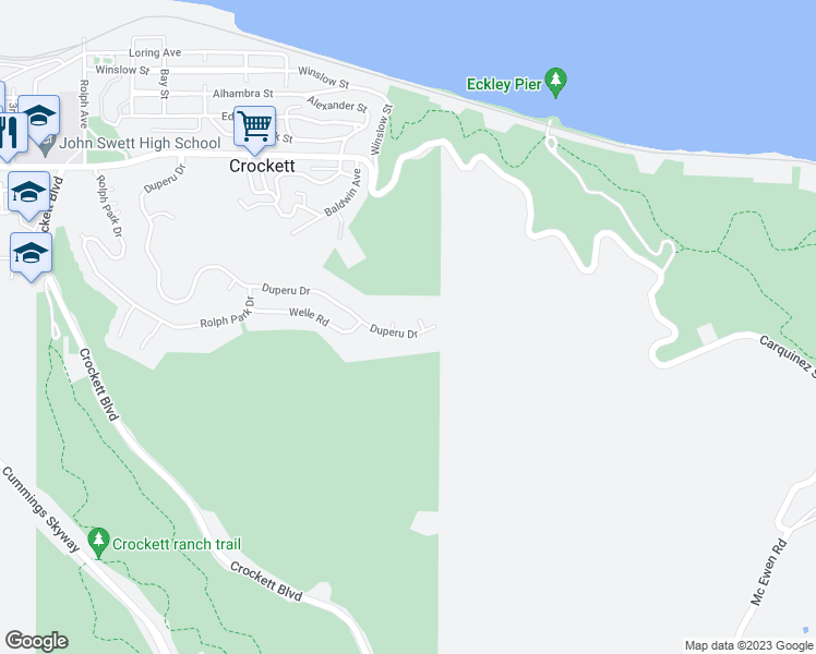 map of restaurants, bars, coffee shops, grocery stores, and more near 409 Duperu Drive in Crockett