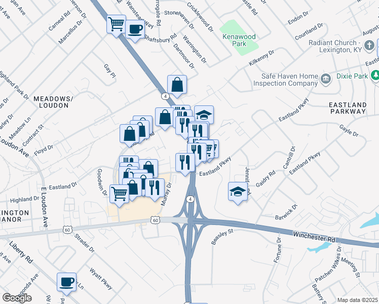 map of restaurants, bars, coffee shops, grocery stores, and more near 750 U.S. 421 Bypass in Lexington